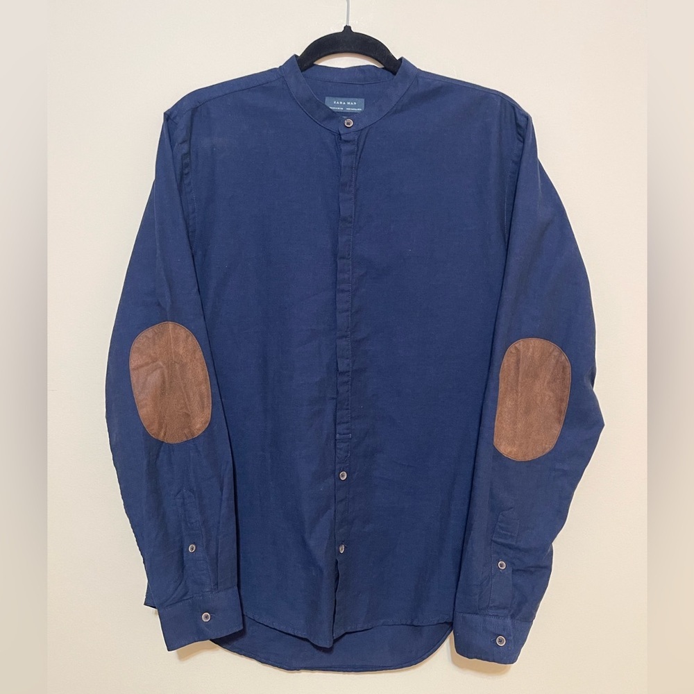 Zara Slim Fit Navy Cotton Shirt Men Size M  US